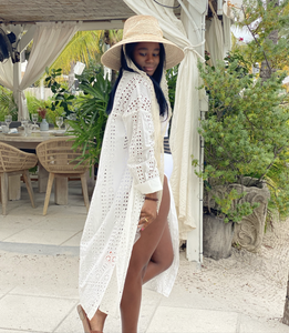 Wildflower Sun Hat in Antique Eyelet Scallop Lace Wide & Short Ribbon