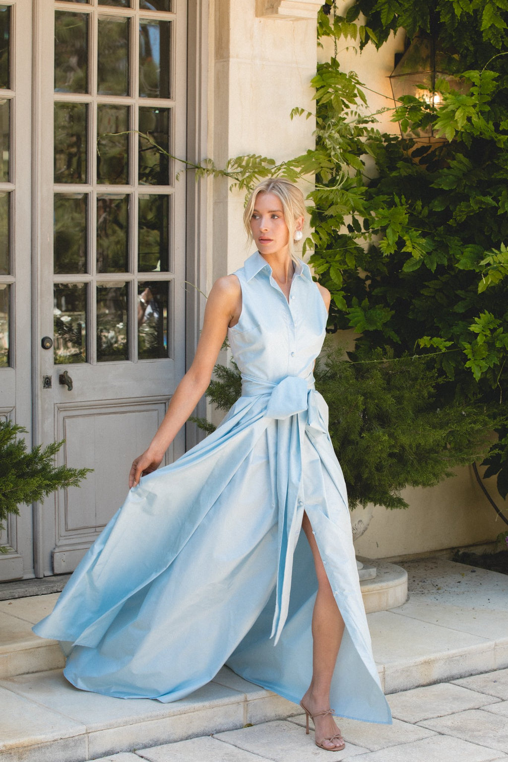 Sleeveless Collar Gown in Blushed Blue 6 Sleeveless Collar Gown in Blushed Blue 6