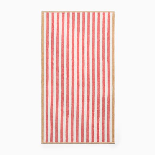 Biarritz Woven Stripe Beach Towel- coral