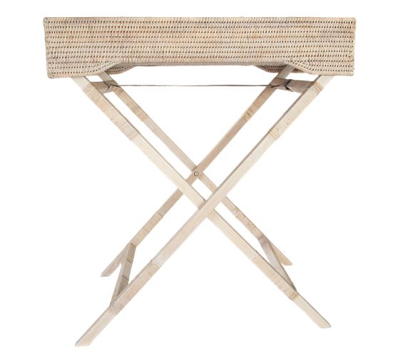 Tava Handwoven Rattan Butler Tray, White Wash