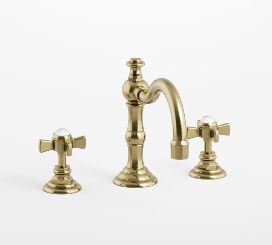 Antique Brass Langford Cross Handle Widespread Bathroom Sink Faucet