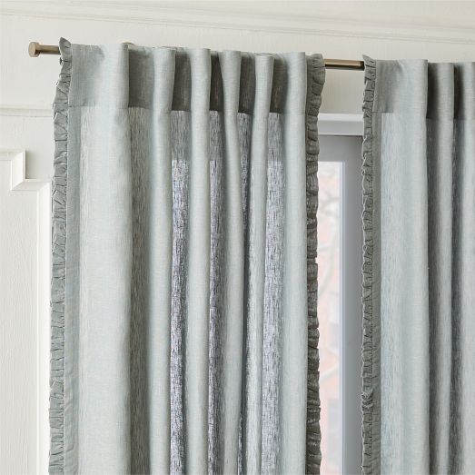 Ruffle Linen Curtain,, Chambray, 48Wx96L, Set of 2