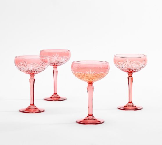Antique Cut Coupe Glasses - Set of 4