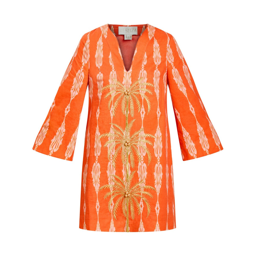 Ines Caftan Mini Dress in Hibiscus Mosaic