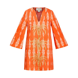 Ines Caftan Mini Dress in Hibiscus Mosaic