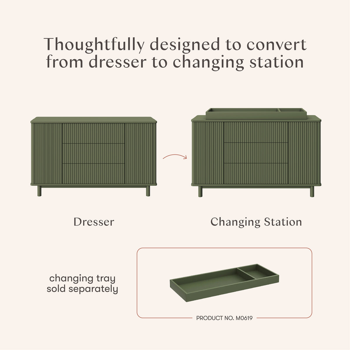 Pogo Tambour Assembled Dresser in Olive