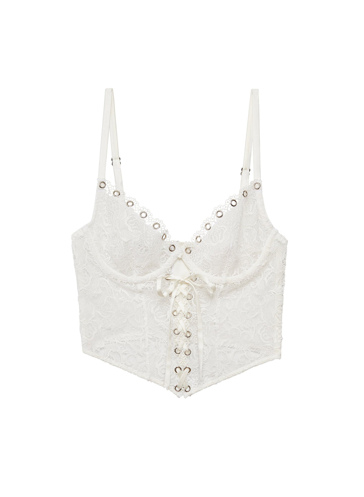 Eyelet Embroidery Lace Up Bustier in Ivory
