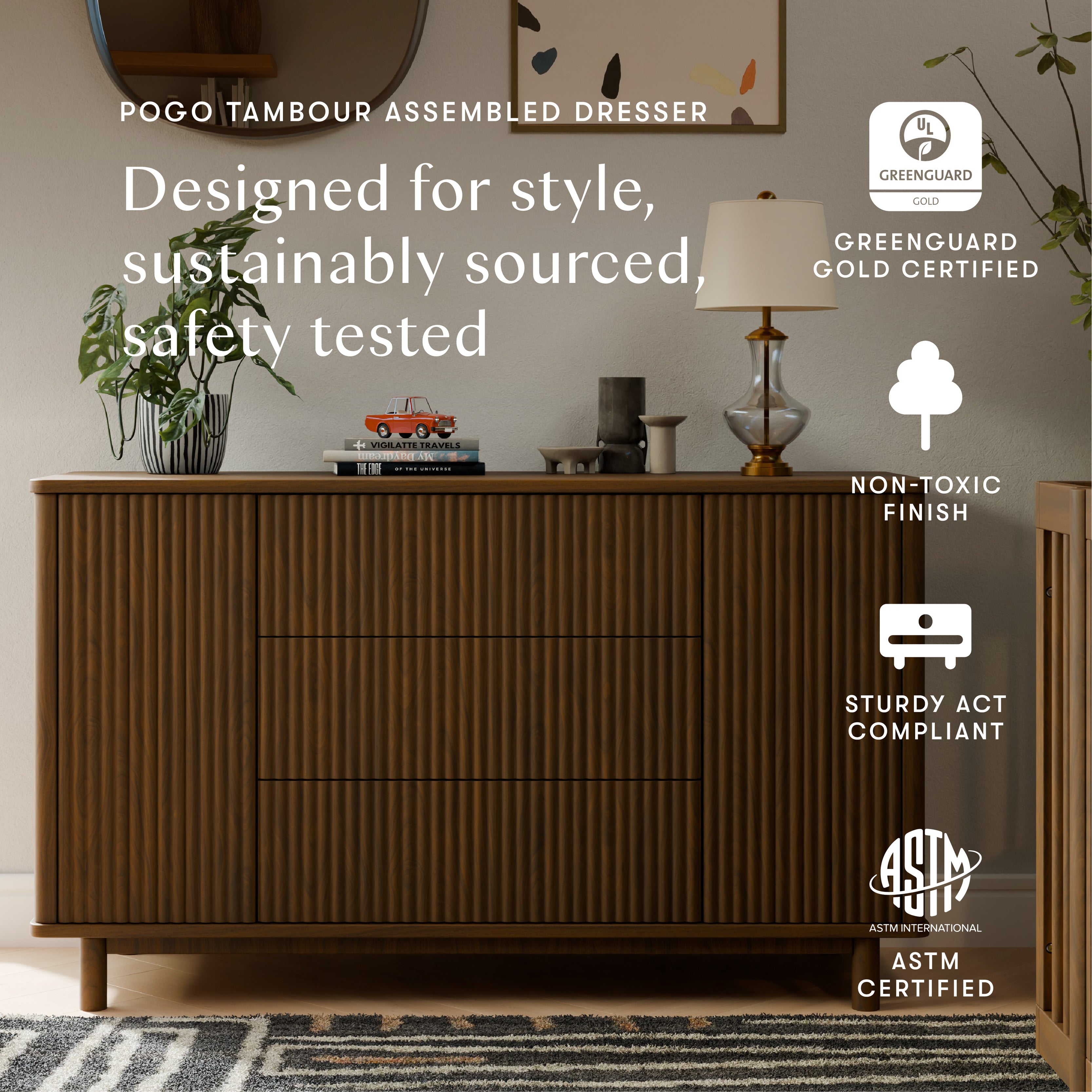 Pogo Tambour Assembled Dresser in Natural Walnut