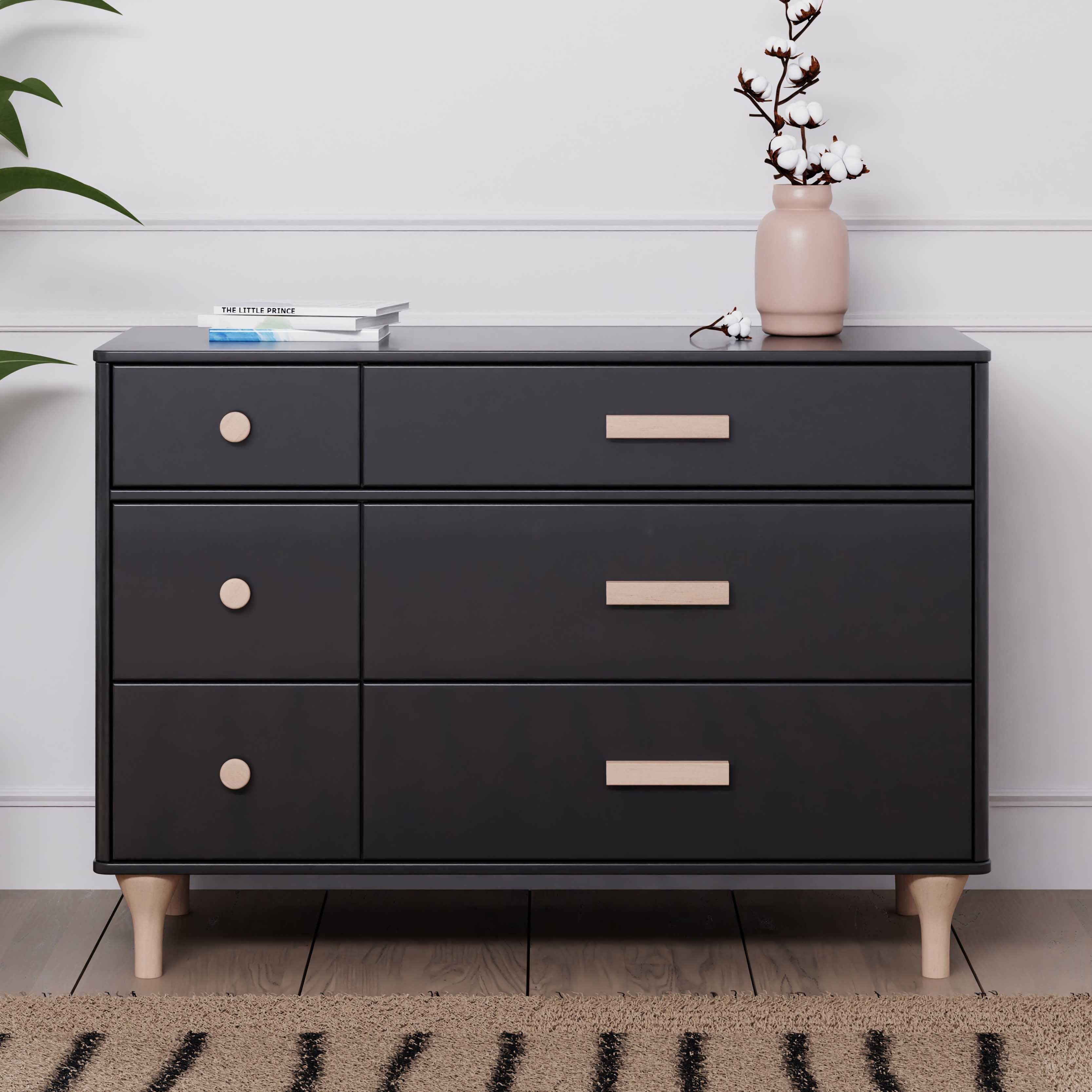 Lolly 6-Drawer Assembled Double Dresser in Black & Washed Natural