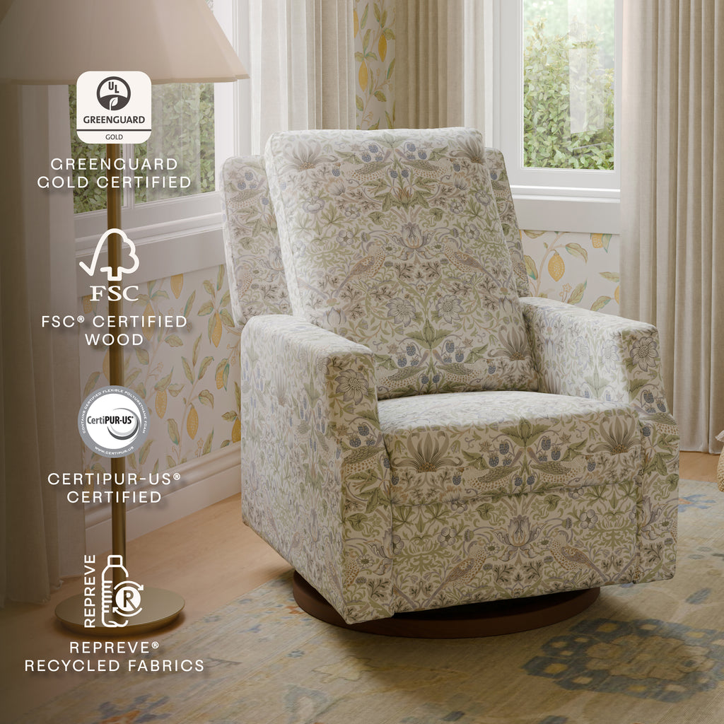 Morris & Co. x Namesake Crewe Recliner and Swivel Glider Strawberry Thief in Fig & Thyme