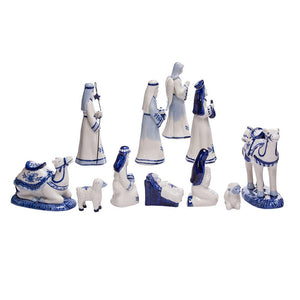 Porcelain Delft Blue Nativity Figures, Set of 11