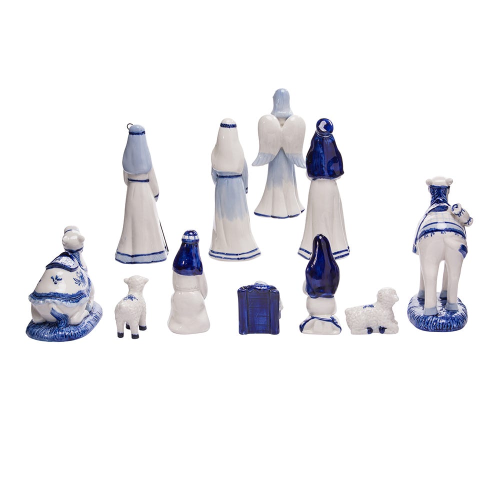 Porcelain Delft Blue Nativity Figures, Set of 11