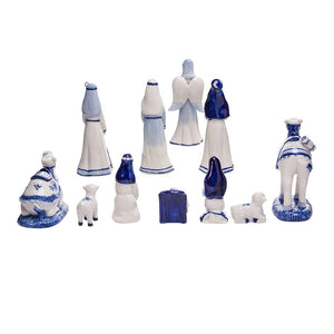 Porcelain Delft Blue Nativity Figures, Set of 11
