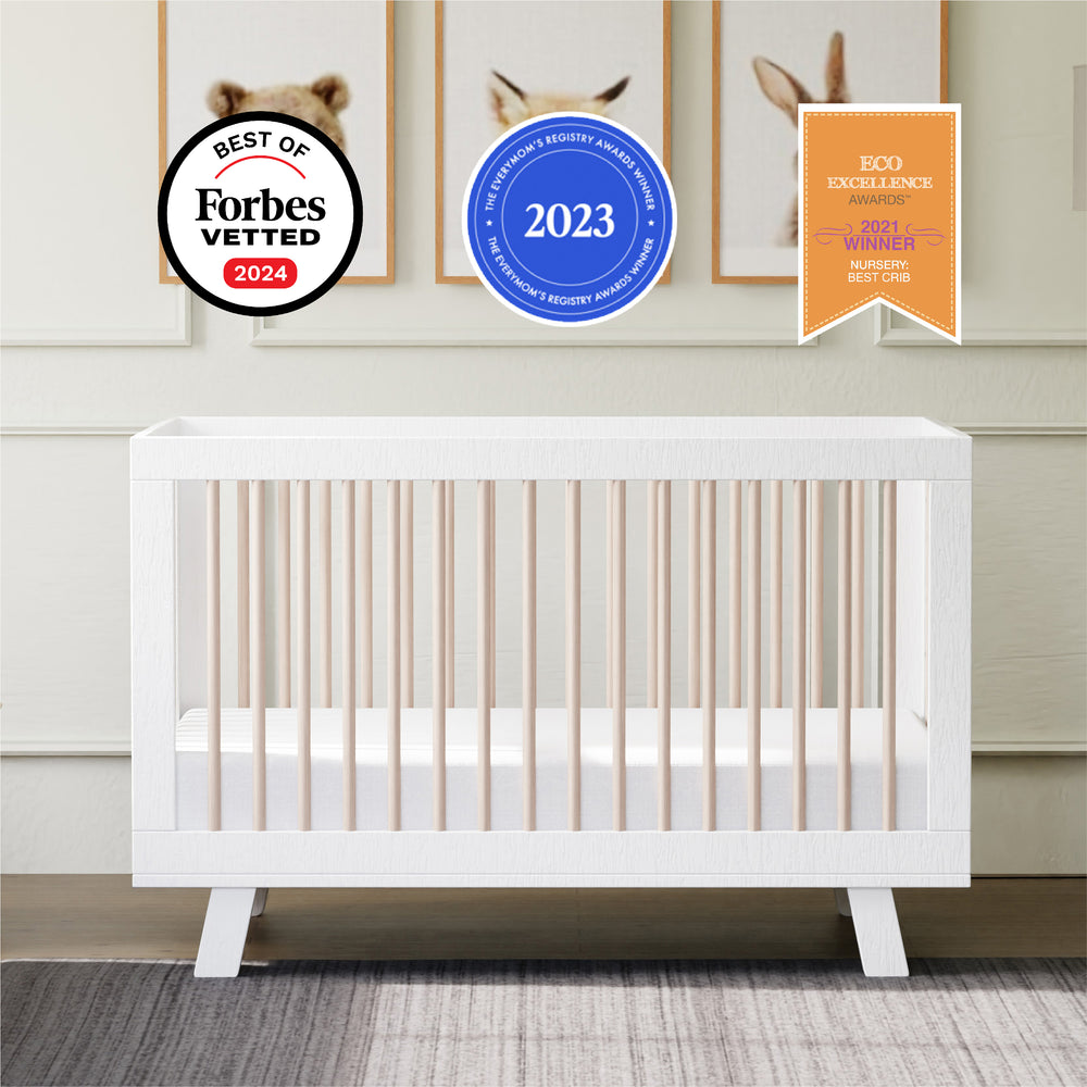 Hudson 3-in-1 Convertible Crib with Toddler Bed Conversion Kit in White & Washed Natural