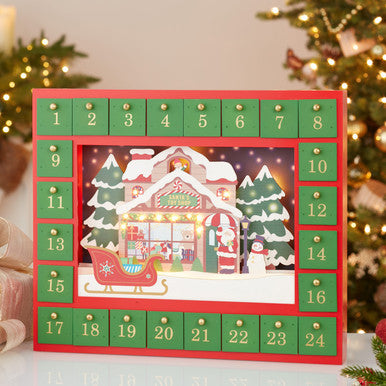 Kurt Adler 14.3" Battery-Operated Santa Toy Shop Advent Calendar