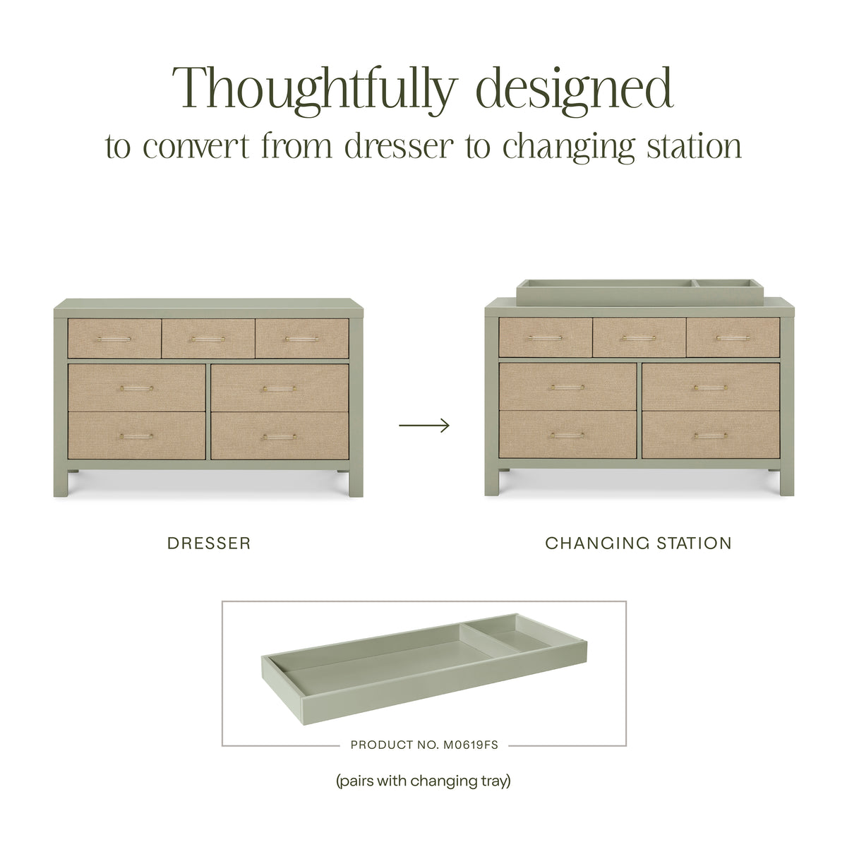 Eloise 7-Drawer Assembled Dresser in French Sage and Performance Sand Eco-Weave