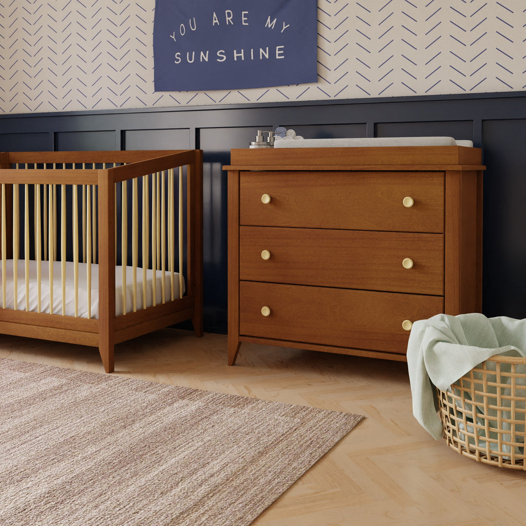 Sprout 3-Drawer Compact Changer Dresser with Removable Changing Tray (42") in Chestnut & Natural