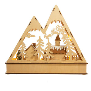 Wooden Light Up Mountain Village with Santa