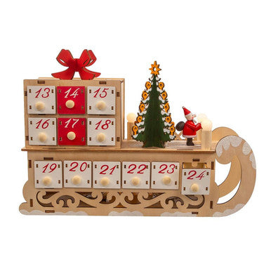 Kurt Adler 8.30" Battery Operated 6-light LED Santa Sleigh With Advent Calendar