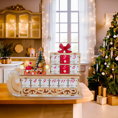 Kurt Adler 8.30" Battery Operated 6-light LED Santa Sleigh With Advent Calendar