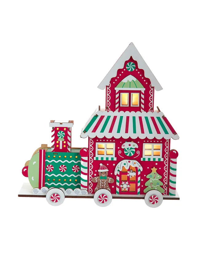 11.81" Battery Operated LED Lighted Christmas Train With House Table Piece