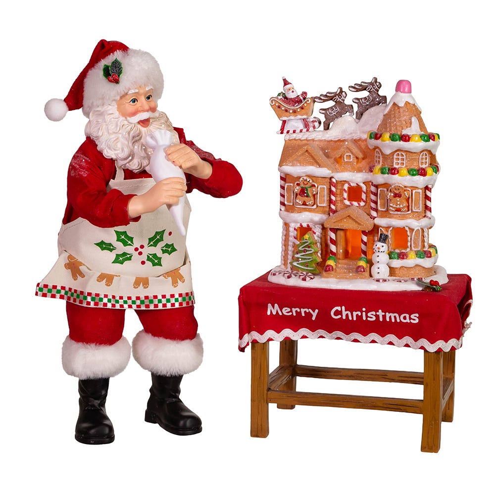 Battery-Operated Santa Decorating LED Gingerbread House Table Piece