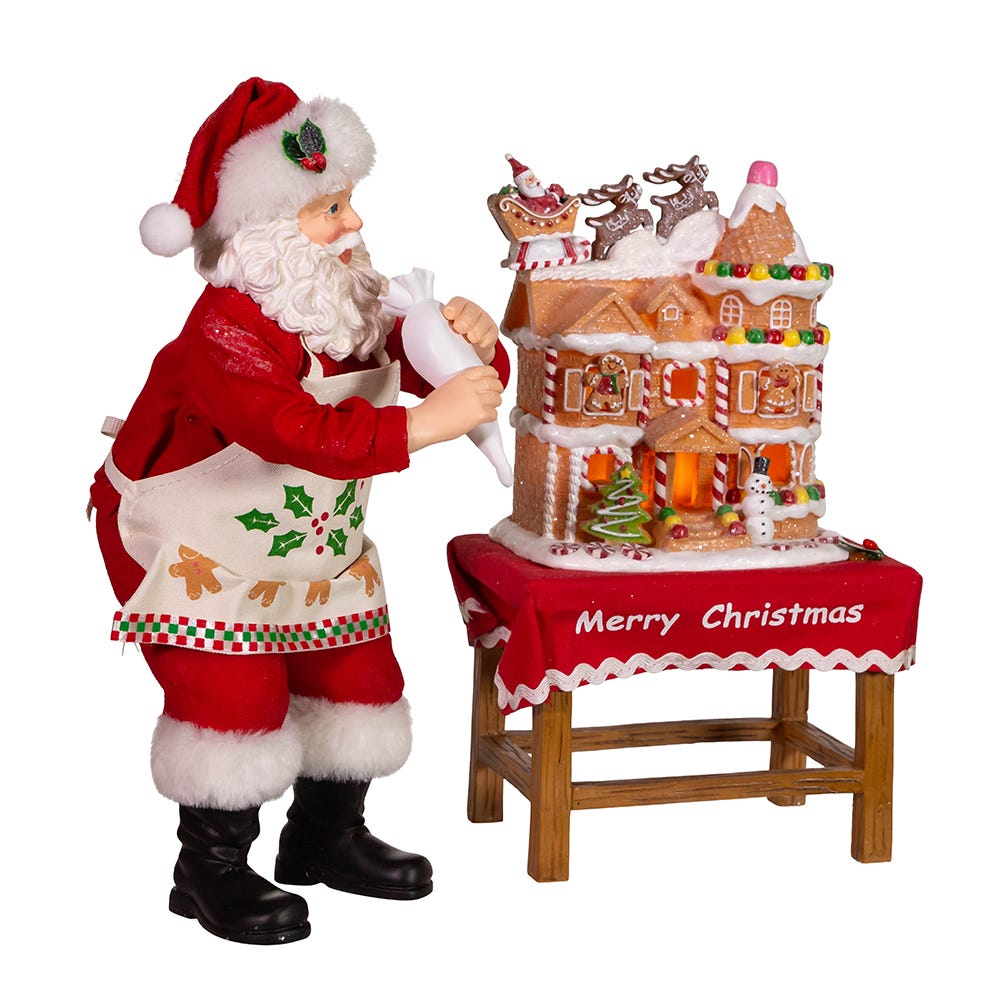 Battery-Operated Santa Decorating LED Gingerbread House Table Piece