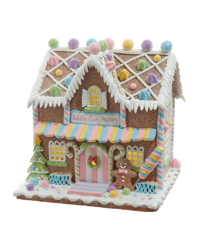 8.07" Battery Operated LED Lighted Gingerbread Bubblegum Factory