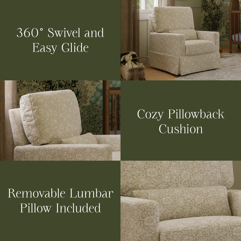 Morris & Co. x Namesake Crawford Pillowback Comfort Swivel Glider Mallow in Ash