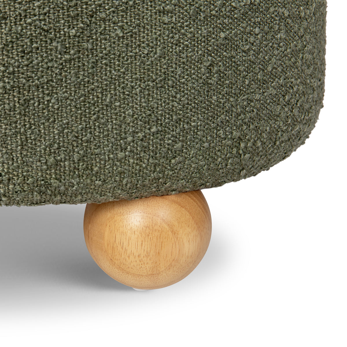 Tuffet Storage Ottoman in Performance Olive Boucle with Honey Ball Feet