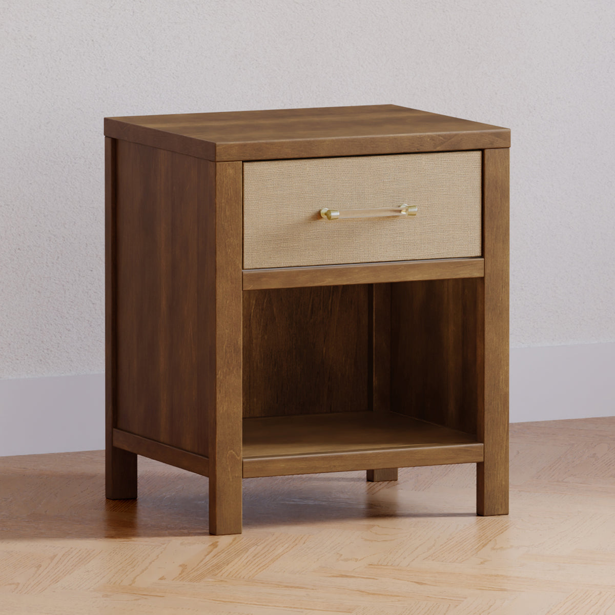 Eloise Assembled Nightstand in Natural Walnut & Performance Sand Eco-Weave