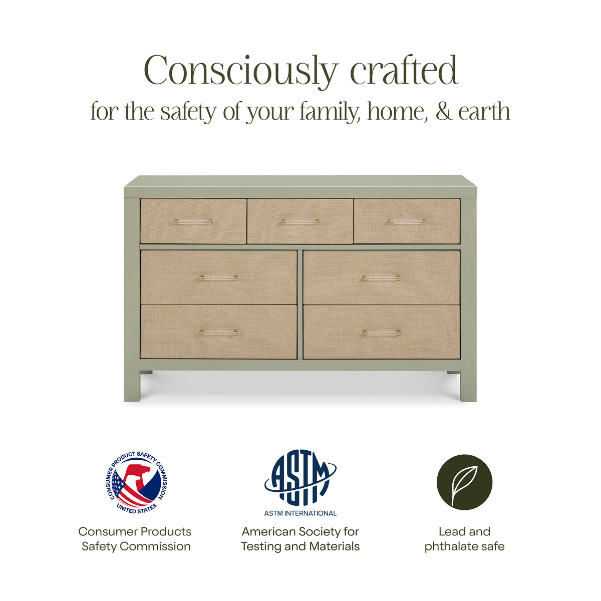 Eloise 7-Drawer Assembled Dresser in French Sage and Performance Sand Eco-Weave