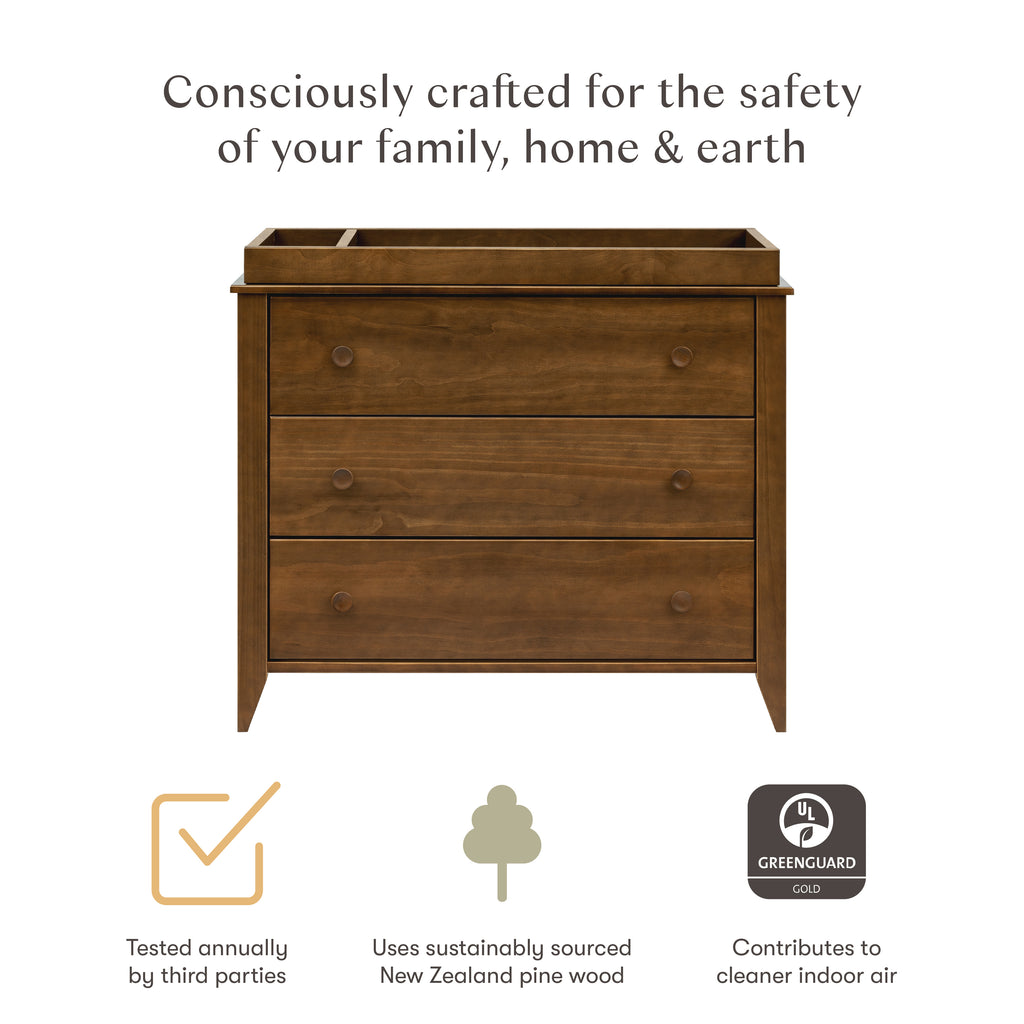Sprout 3-Drawer Compact Changer Dresser with Removable Changing Tray (42") in Natural Walnut