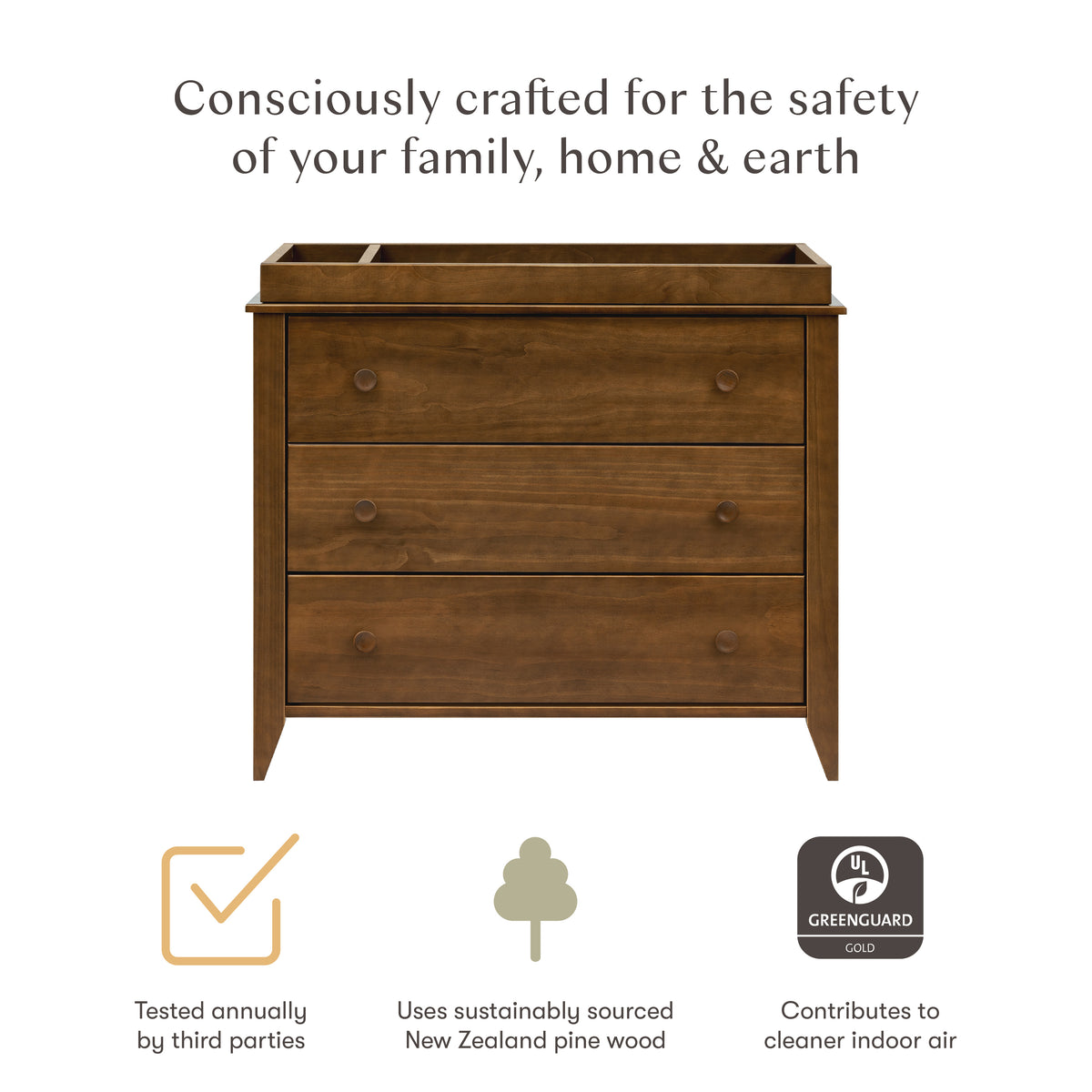 Sprout 3-Drawer Changer Dresser with Removable Changing Tray in Natural Walnut