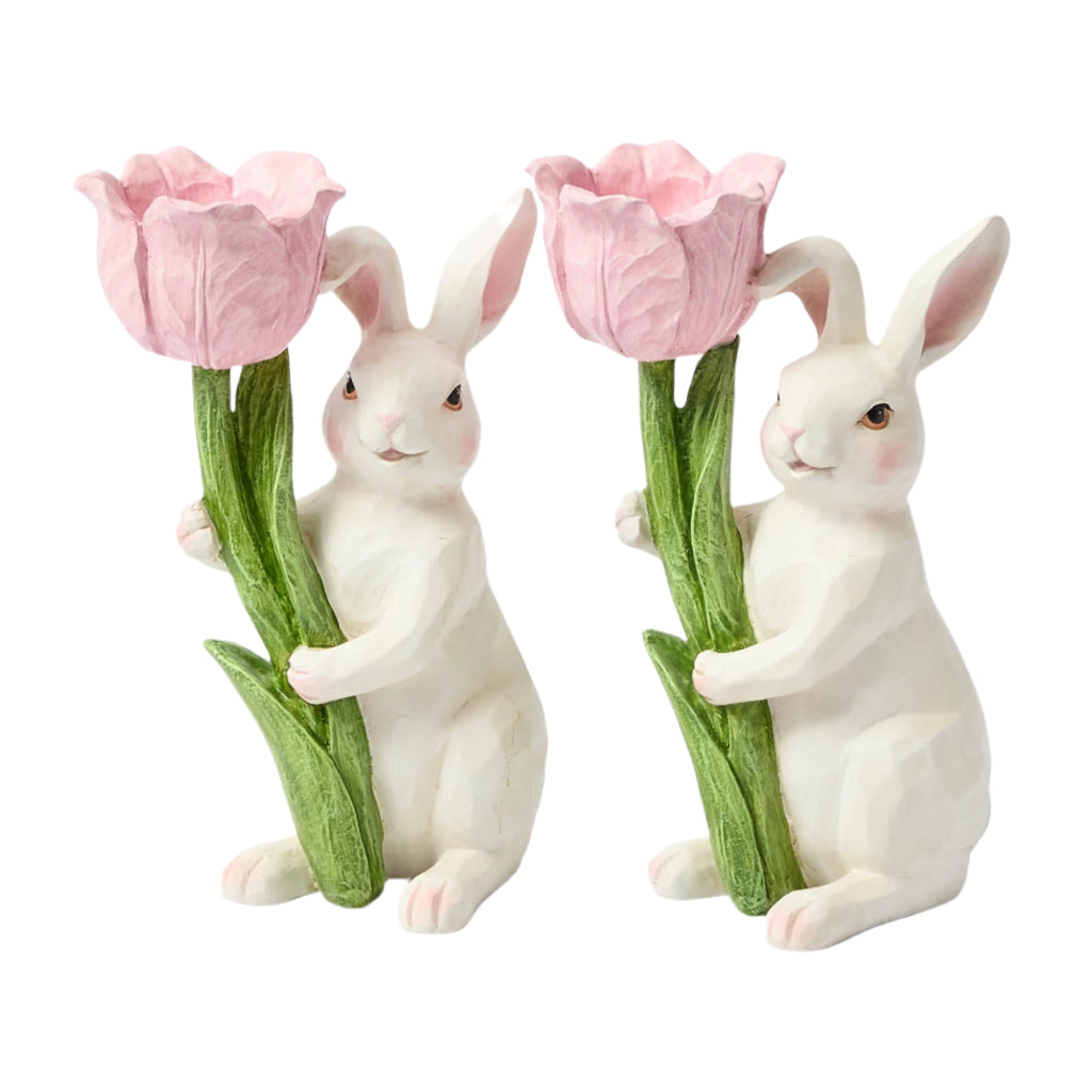 Bunny with Pink Tulip, Set of 2