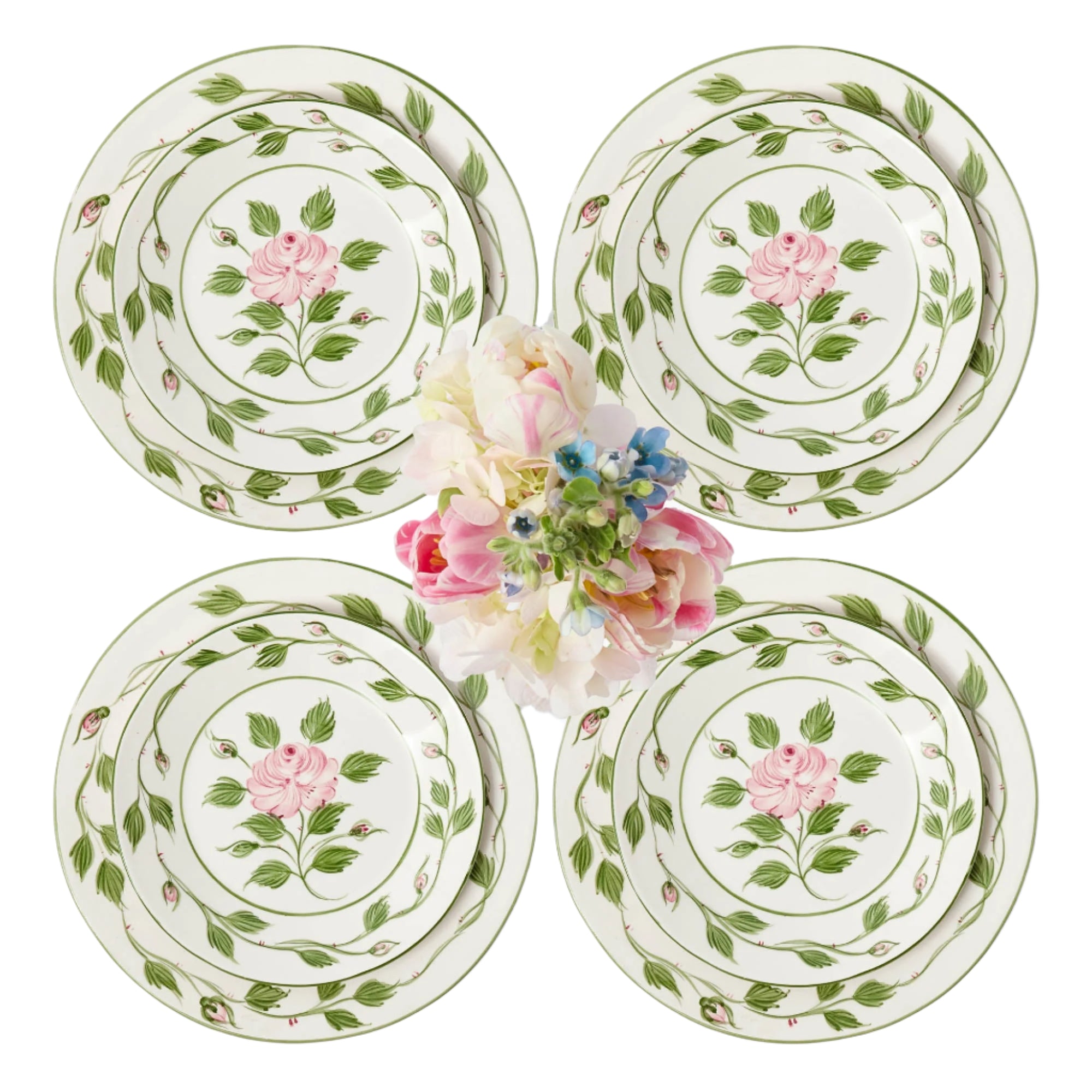 Rose Bud Dinner & Starter Plates, Set of 8