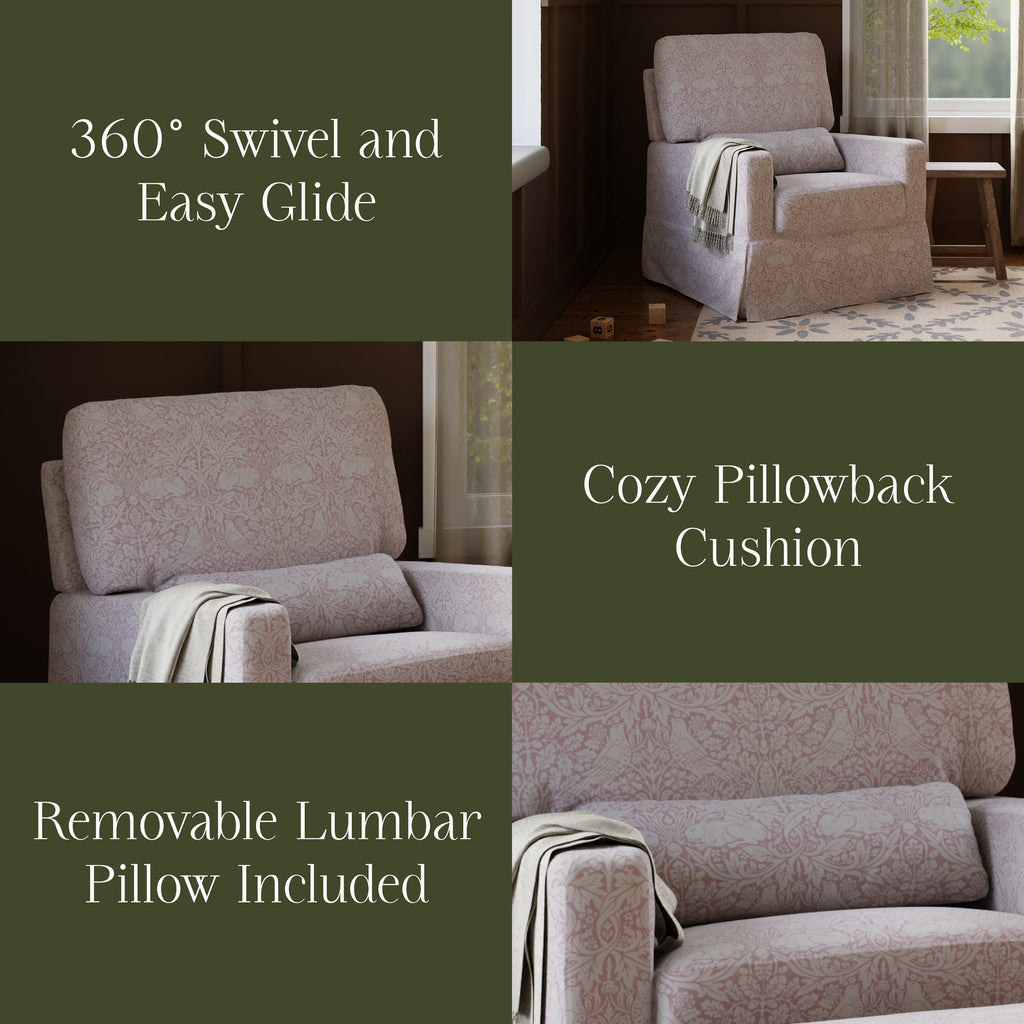 Morris & Co. x Namesake Crawford Pillowback Comfort Swivel Glider Pure Brer Rabbit in Rose