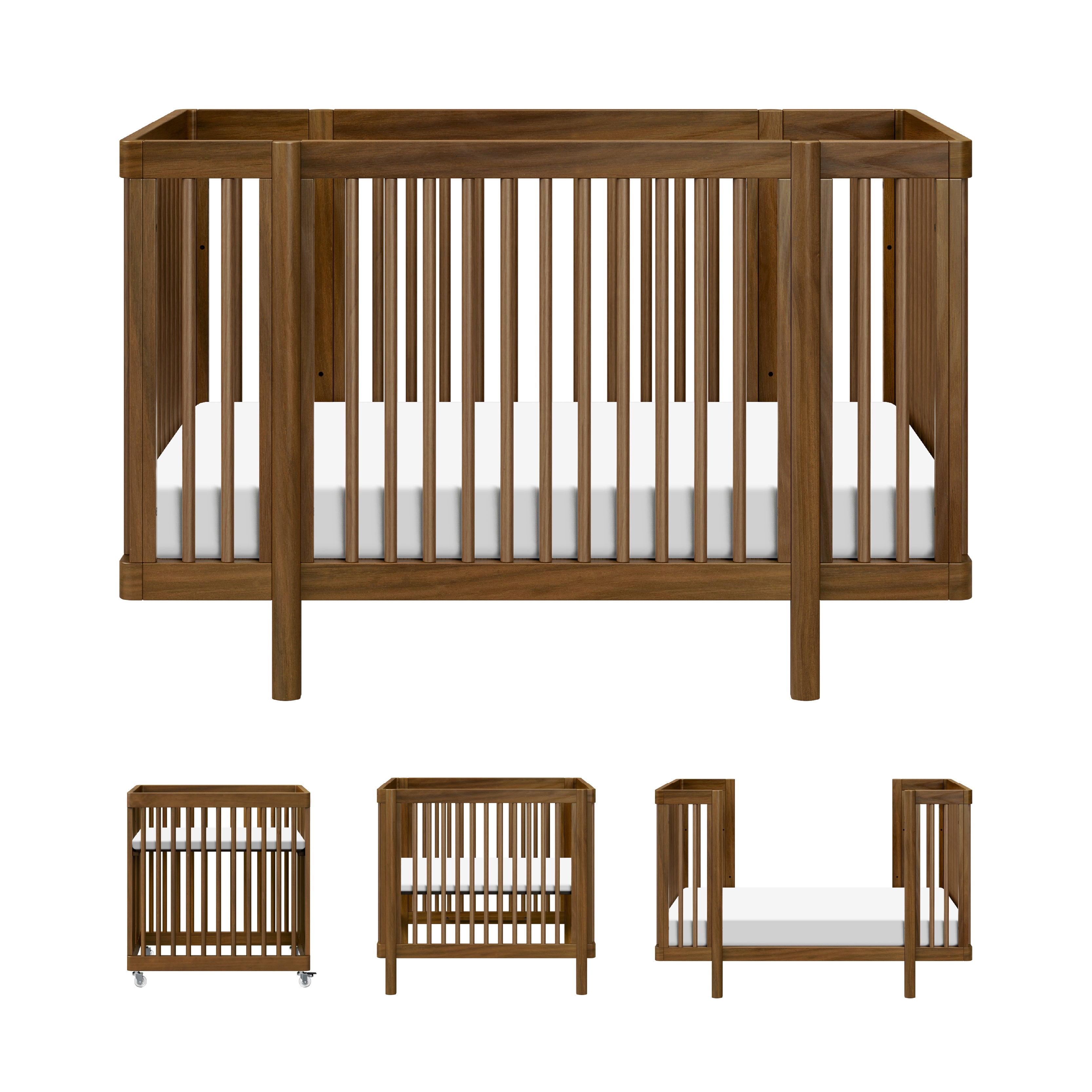 Pogo 8-in-1 Convertible Crib with All-Stages Conversion Kits in Natural Walnut