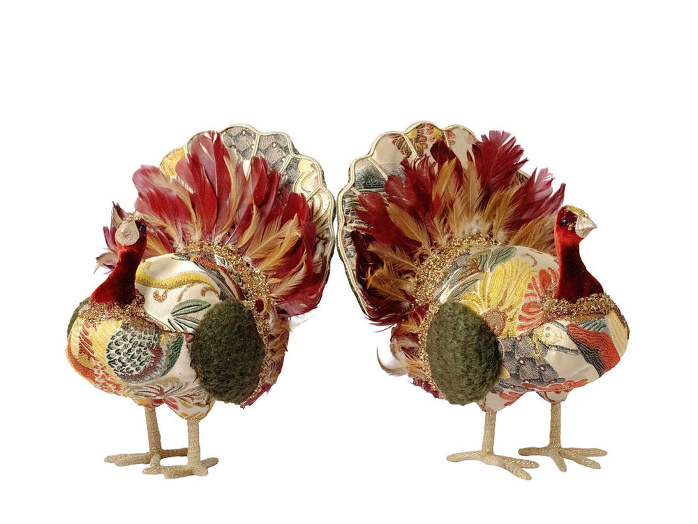 Velvet Thanksgiving Turkey Centerpiece, Set of 2