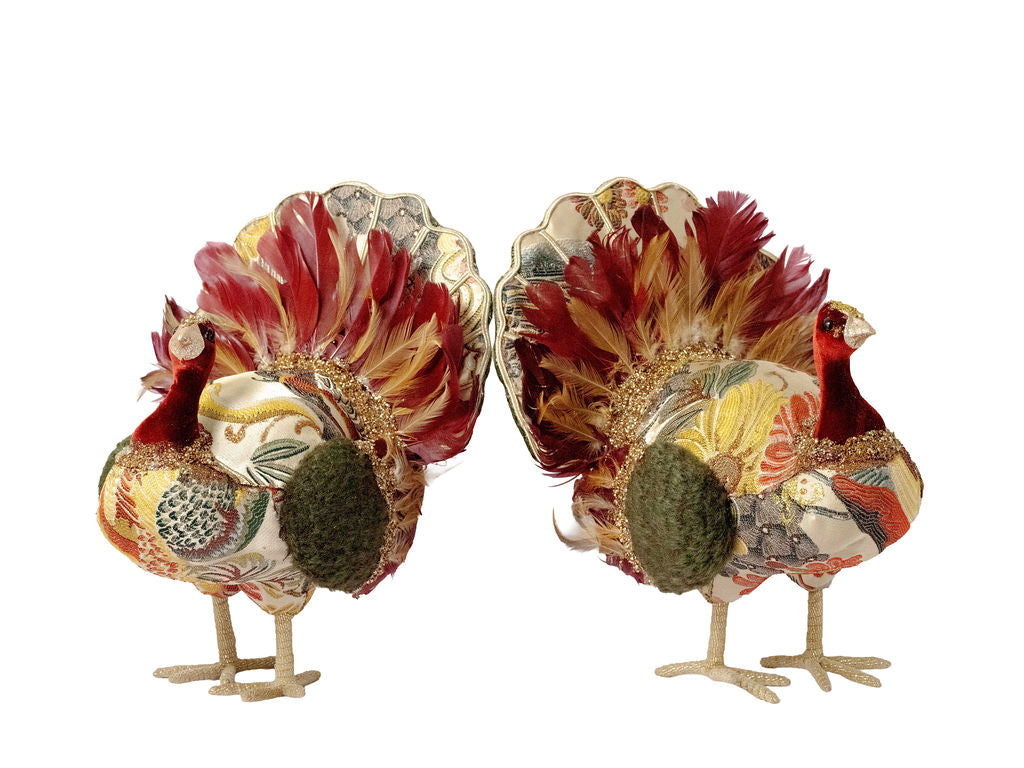 Velvet Thanksgiving Turkey Centerpiece, Set of 2