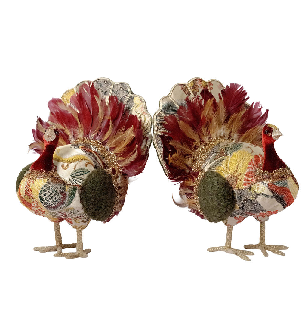 Velvet Thanksgiving Turkey Centerpiece, Set of 2