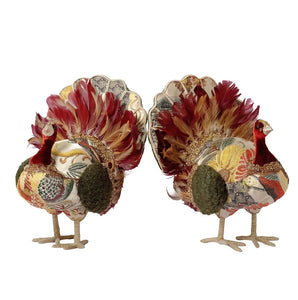 Velvet Thanksgiving Turkey Centerpiece, Set of 2