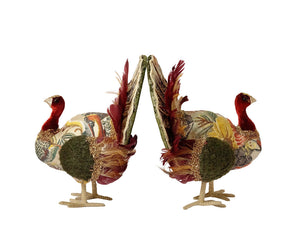 Velvet Thanksgiving Turkey Centerpiece, Set of 2