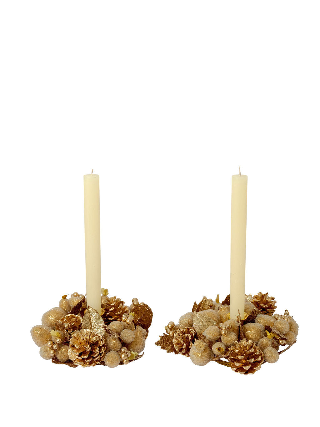 4" Ivory & Gold Beaded Fruit Candle Ring/Wreath