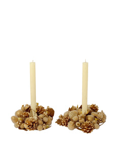 4" Ivory & Gold Beaded Fruit Candle Ring/Wreath