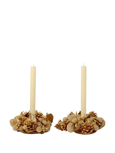 4" Ivory & Gold Beaded Fruit Candle Ring/Wreath