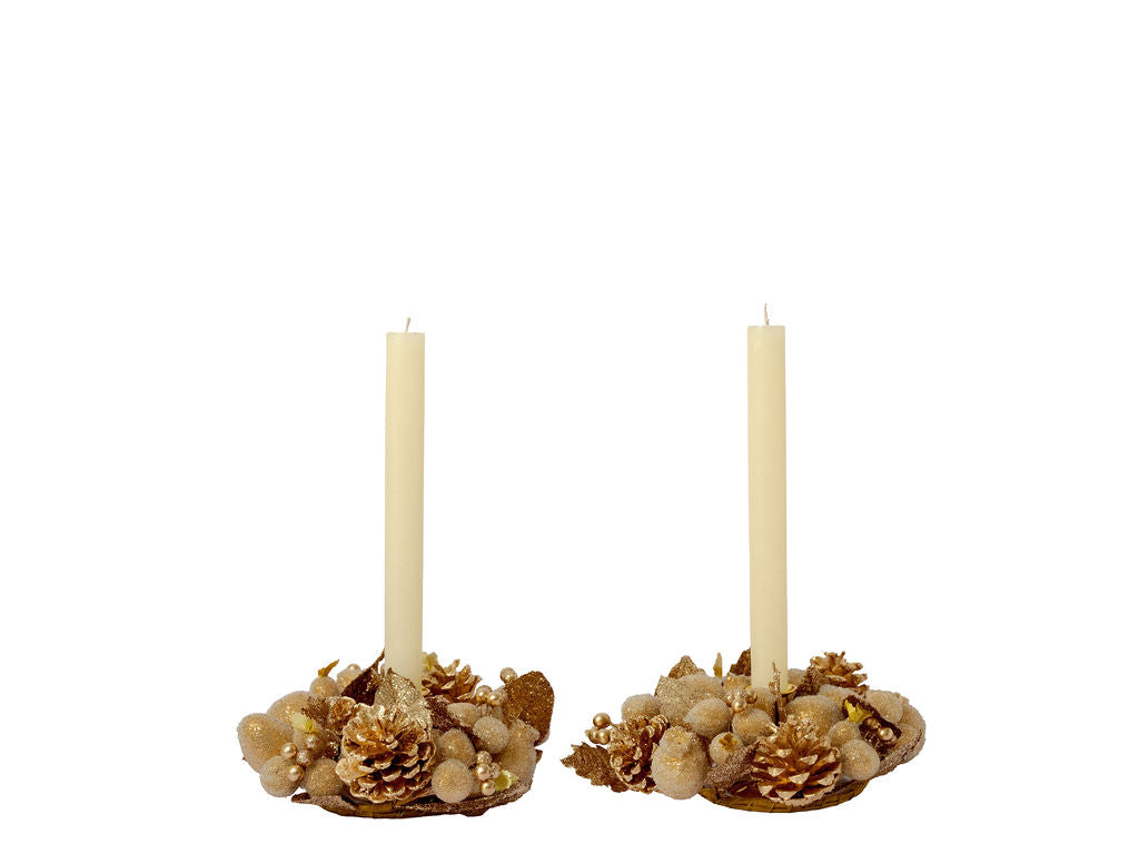 4" Ivory & Gold Beaded Fruit Candle Ring/Wreath