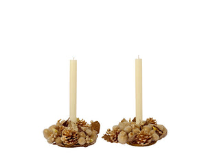 4" Ivory & Gold Beaded Fruit Candle Ring/Wreath