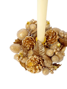 4" Ivory & Gold Beaded Fruit Candle Ring/Wreath