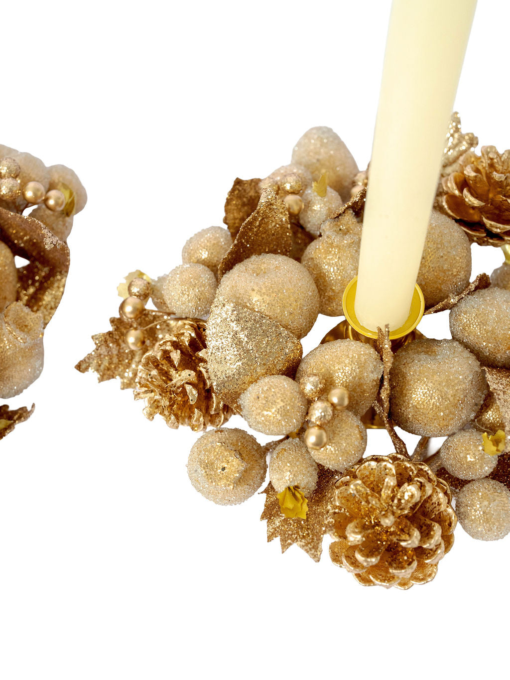4" Ivory & Gold Beaded Fruit Candle Ring/Wreath
